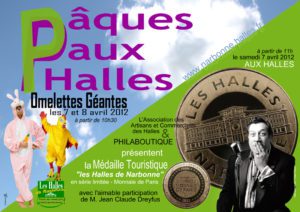 paques_halles_narbonne_2012_jeanclaude_dreyfus_omelette_geante_medaille_touristique_monnaie_de_paris_philaboutique_pinpin_cocotte