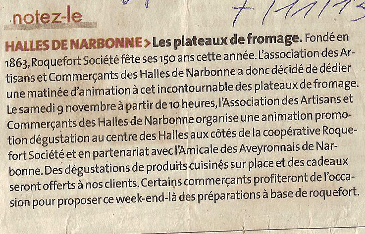 Animation_fromage_roquefort_societe_150_ans_association_artisans_commercants_halles_depeche-07-11-2013