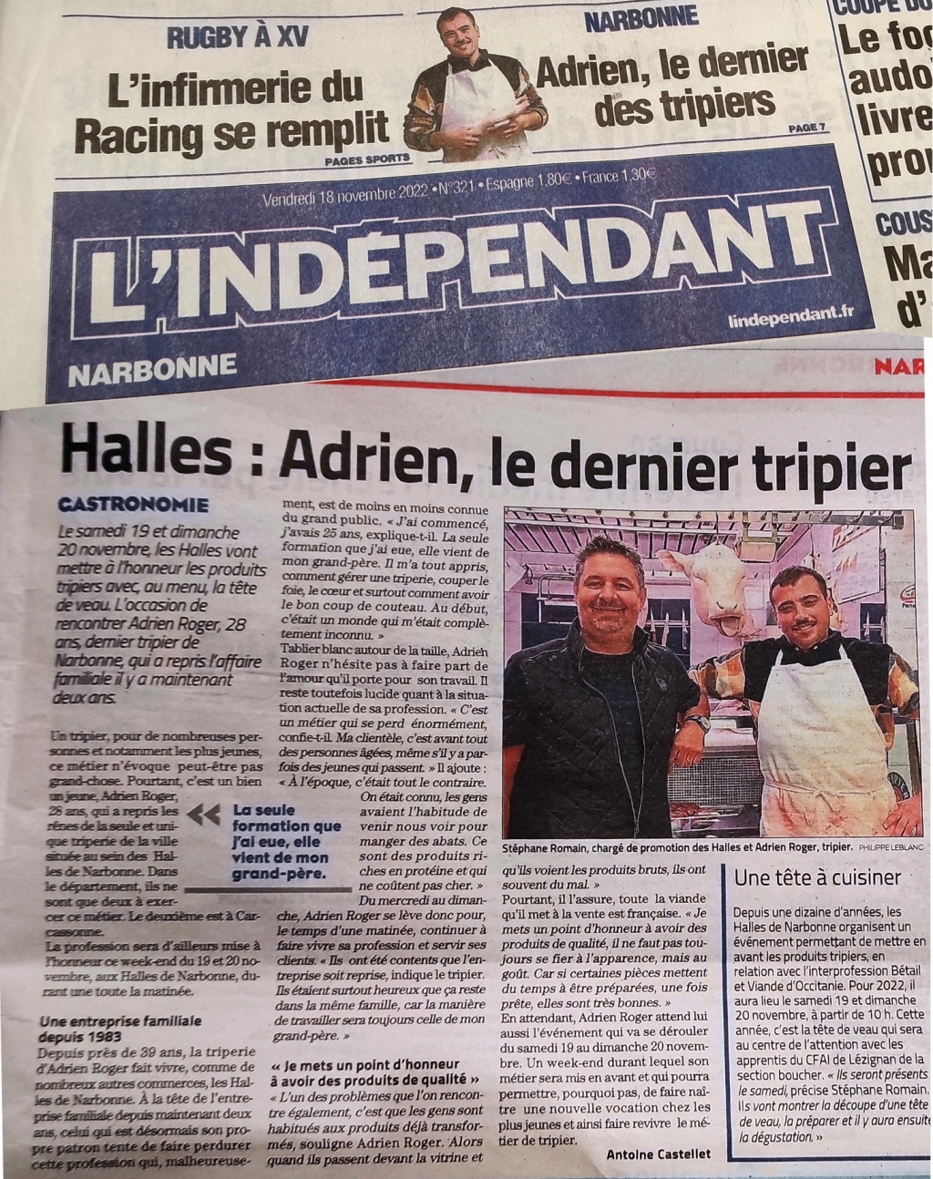 Independant-et-Midi-Libre-du-18-nov-2022-Halles-Narbonne-produits-Tripiers