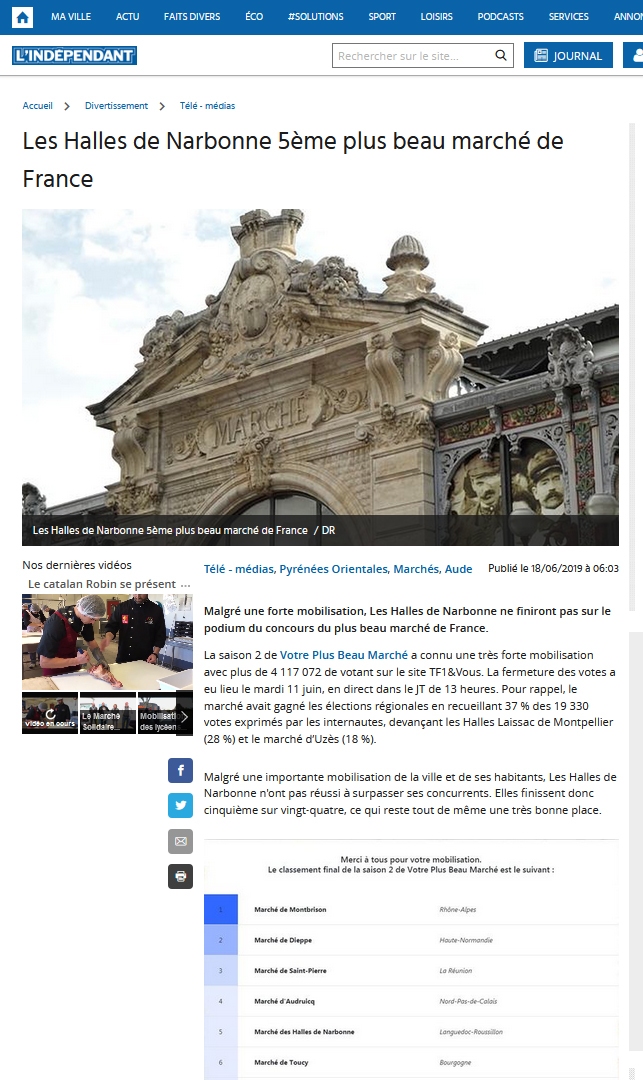 plus_beau_marche_de_france_TF1_5eme_2019_halles_narbonne_independant