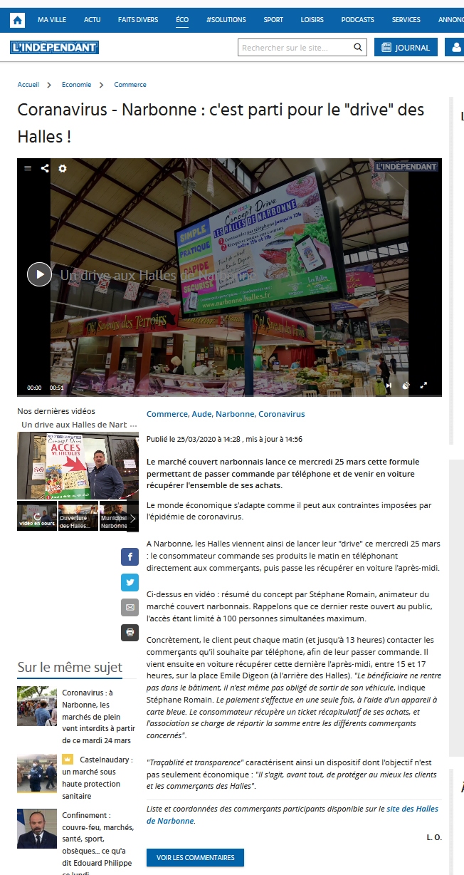 drive_lancement_coronavirus_2020_halles_narbonne_independant