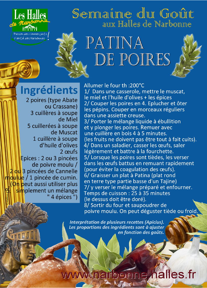 les_halles_de_narbonne_recette__romaine_patina_de_poires_apicius_semaine_du_gout_2013